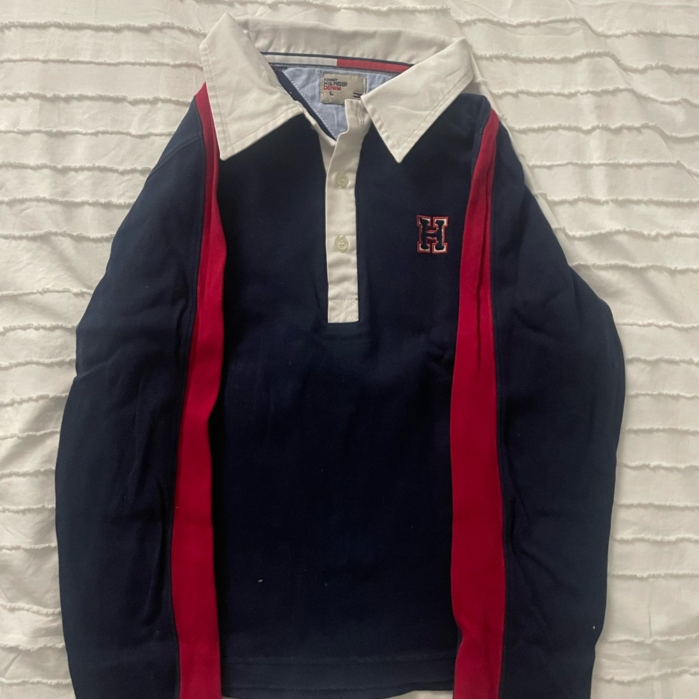rare vintage tommy heilfiger rugby collared shirt